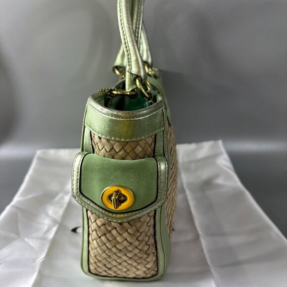 Coach # 4419 Natural Straws Seafoam Suede Leather Trim Buckle Closure Tote Bag - Picture 4 of 13